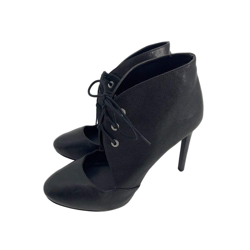 Nine West Black Leather Stiletto Open Top Lace up Size 8M